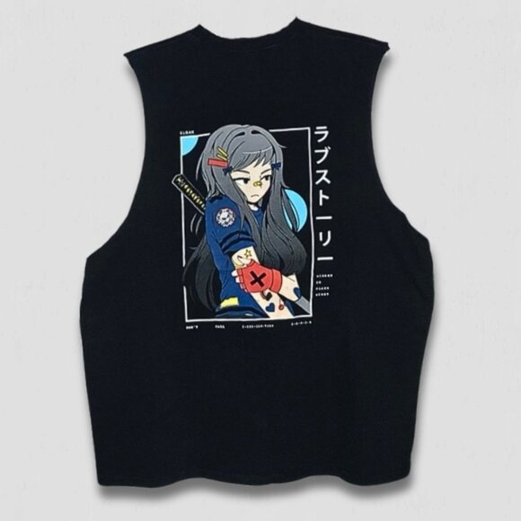 Cloak Anime Graphic Muscle Shirt Sleeveless Lightweight Cotton Black Men’s sz XL - Picture 1 of 10